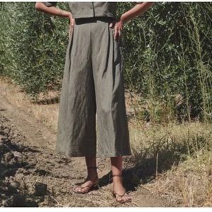 NWT First Rite Cropped Culotte Sz-XL High Waist Zipper Pleads Olive Green New